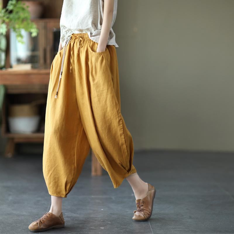 Bloomers Retro Summer Loose Cotton Pellavahousut