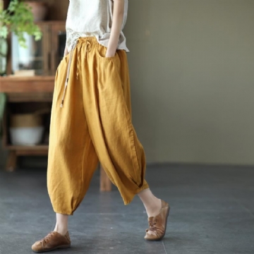 Bloomers Retro Summer Loose Cotton Pellavahousut