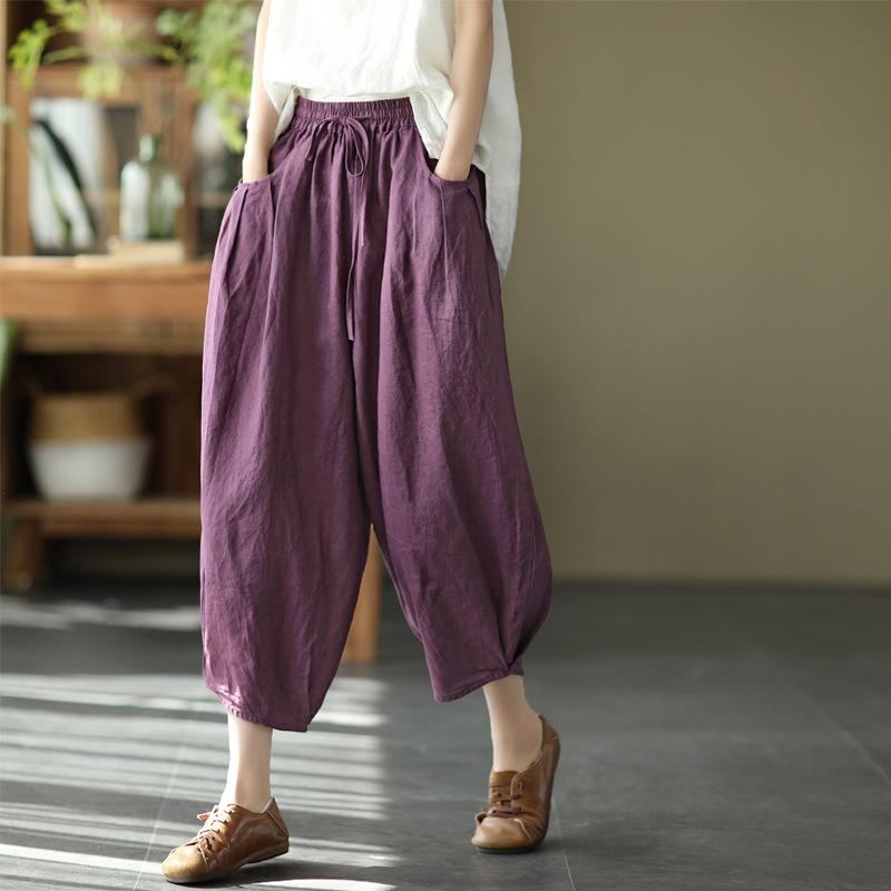 Bloomers Retro Summer Loose Cotton Pellavahousut