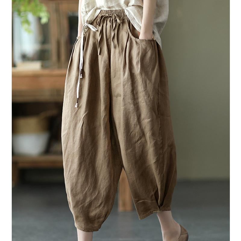 Bloomers Retro Summer Loose Cotton Pellavahousut