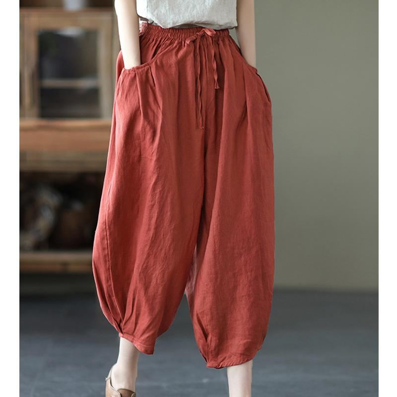 Bloomers Retro Summer Loose Cotton Pellavahousut