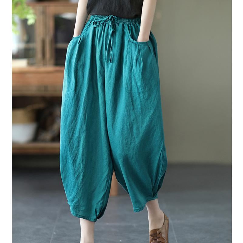 Bloomers Retro Summer Loose Cotton Pellavahousut