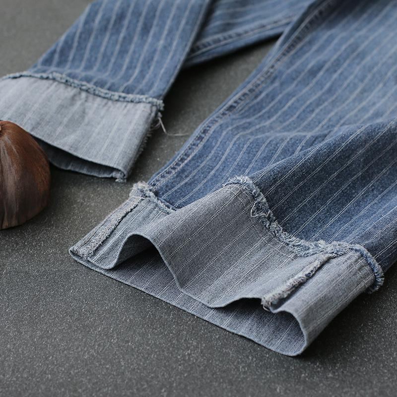 Naisten Löysät Suoralahkeiset Straiped Denim-housut