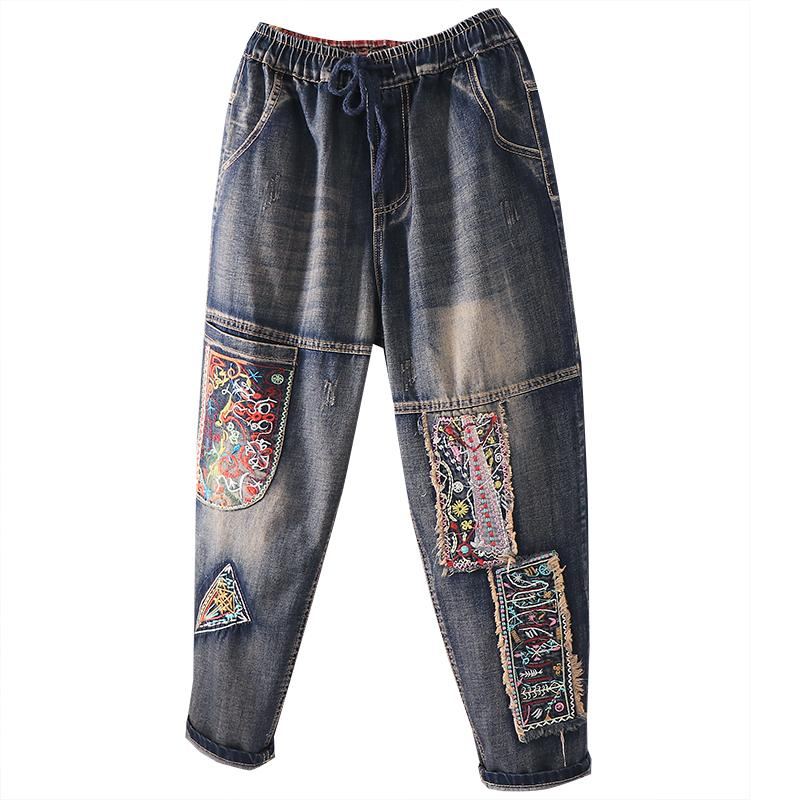 Patch Retro Loose Casual Straight Denim Pants