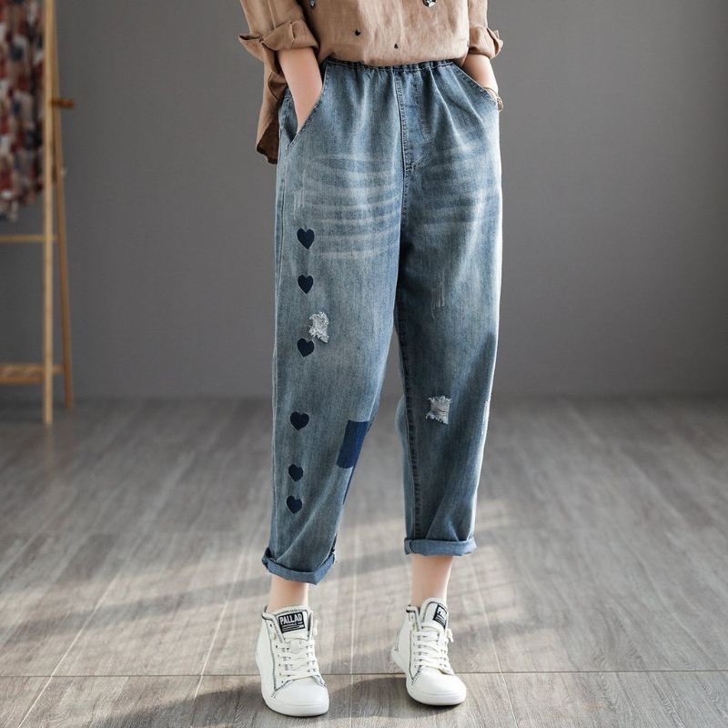 Retro Denim Korkeavyötäröiset Haaremihousut