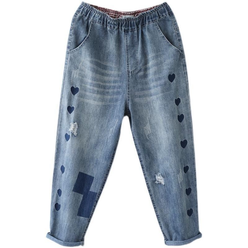 Retro Denim Korkeavyötäröiset Haaremihousut