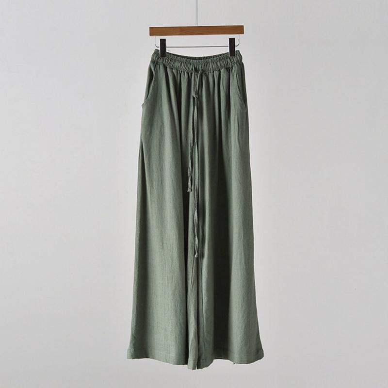 Solmittava Puuvillainen Pellava Culottes Pants