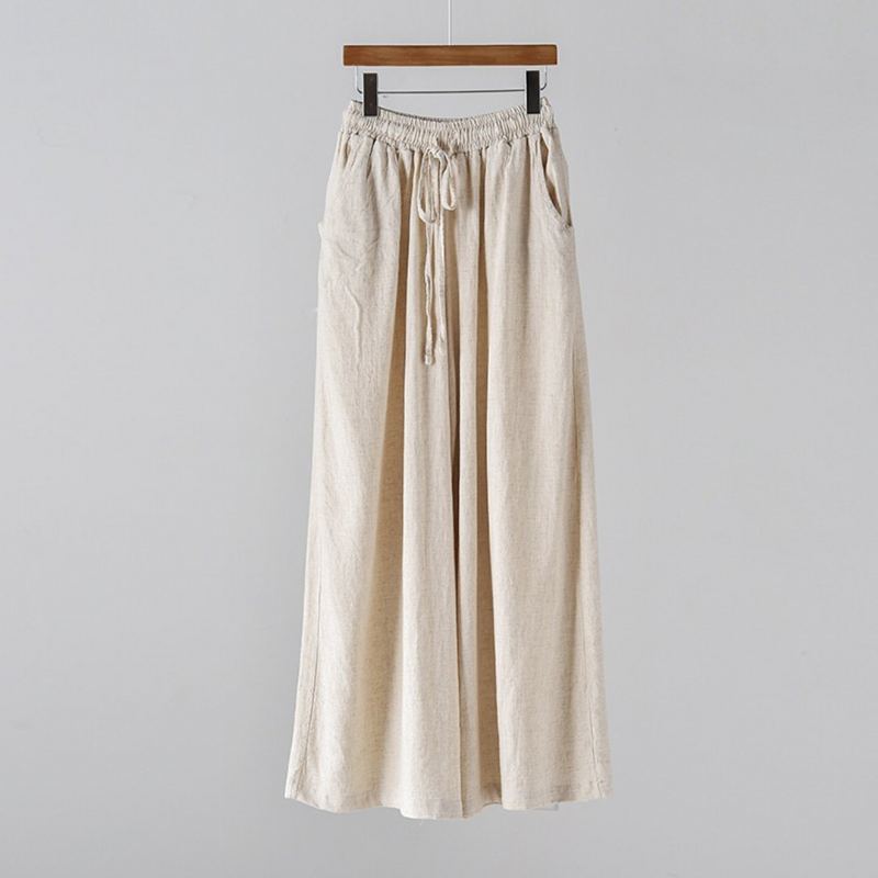 Solmittava Puuvillainen Pellava Culottes Pants