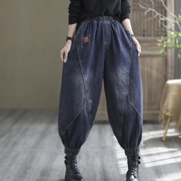 Suuren Kokoiset Löysät Syksyiset Patchwork Harem Denim-housut