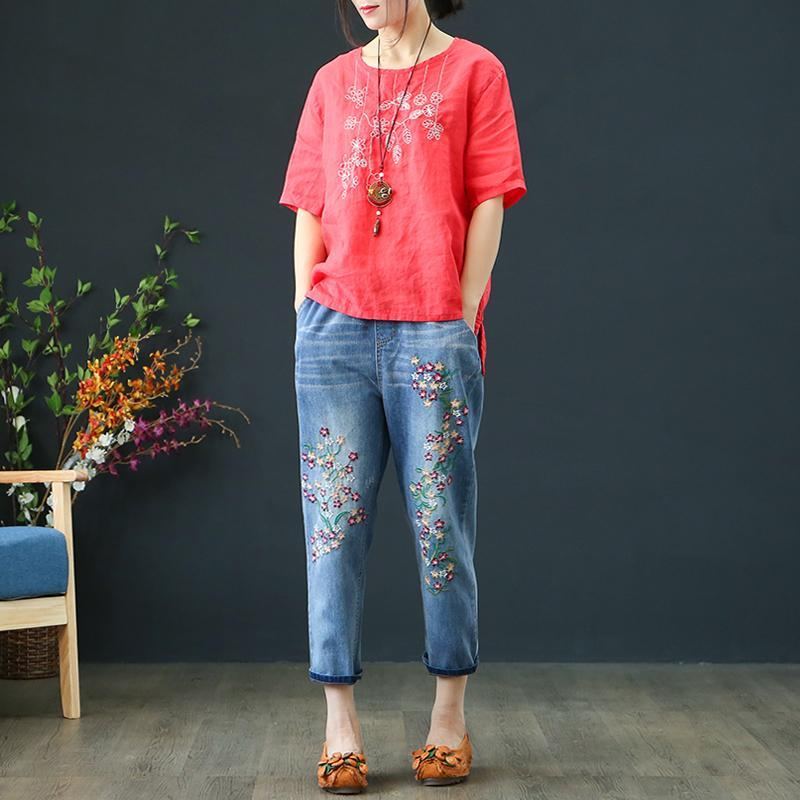 Denim Retro Embroidery Etniset Farkut