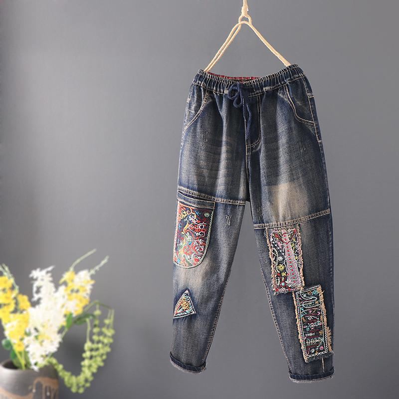 Patch Retro Loose Casual Straight Denim Pants