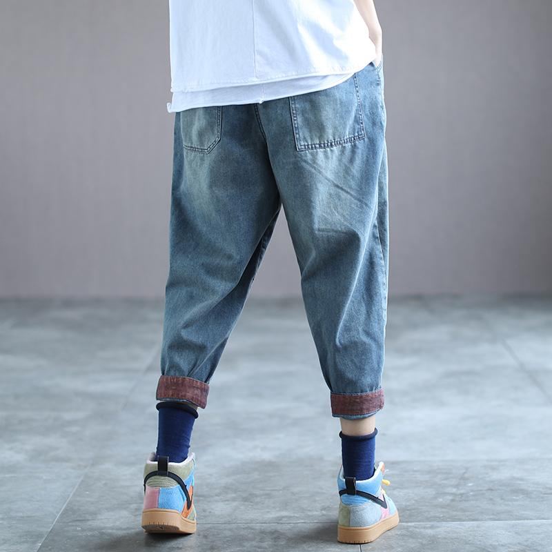 Retro Loose Fish Embroidery Hallen Denim Pants