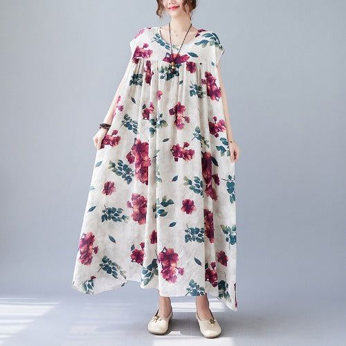 Kesäinen Plus Size Retro Kukkainen Hihaton Mekko