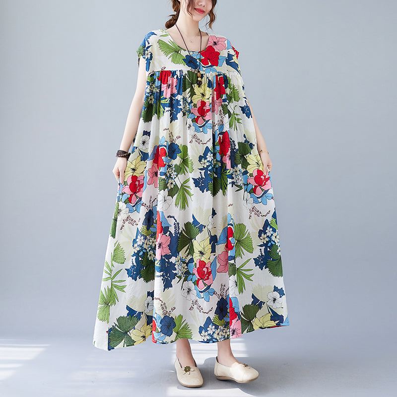 Kesäinen Plus Size Retro Kukkainen Hihaton Mekko