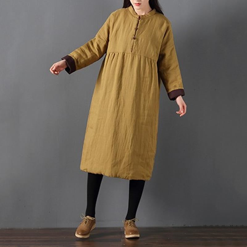 Plus Size Talvi Retro Loose Cotton Pehmustettu Pellavamekko