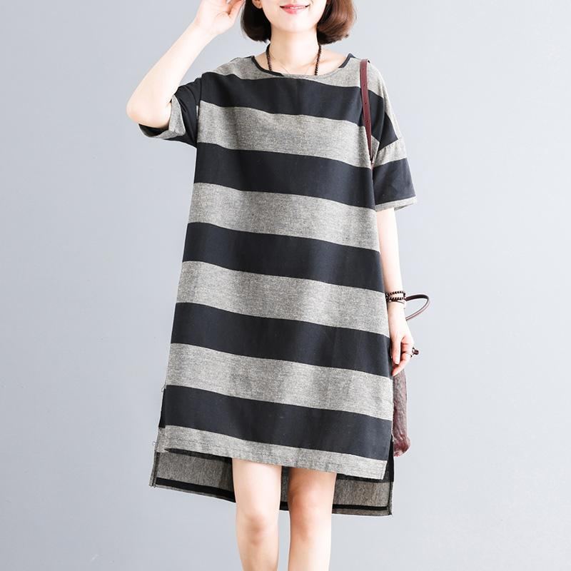 Stripes Casual Loose Shift High Low Mekko