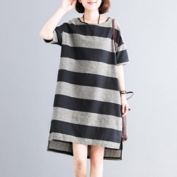 Stripes Casual Loose Shift High Low Mekko