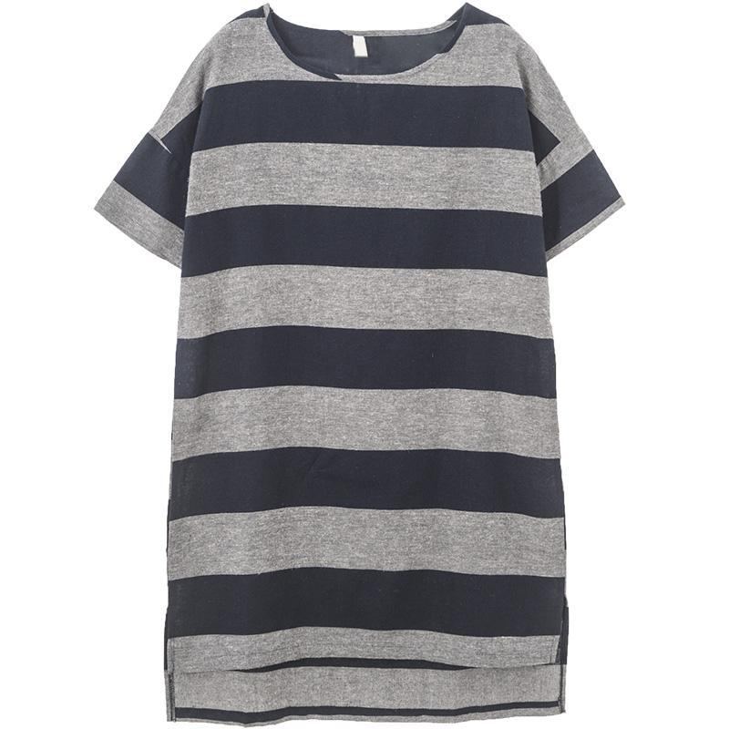 Stripes Casual Loose Shift High Low Mekko