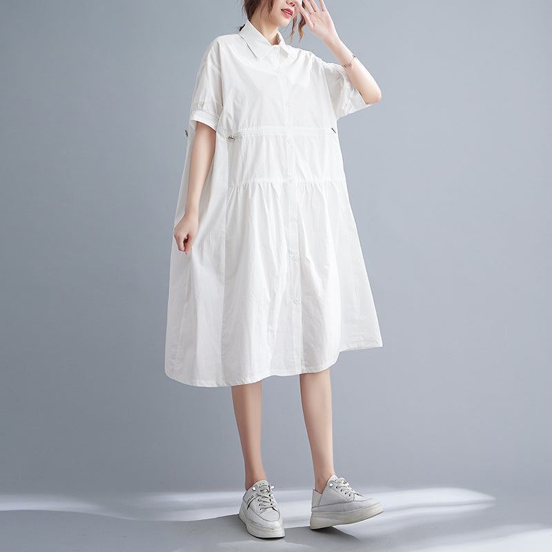 Summer Plain Loose Cotton Vintage Midi-mekko