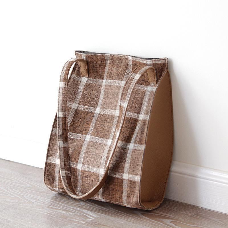 Plaid Literary Casual Canvas-olkalaukku