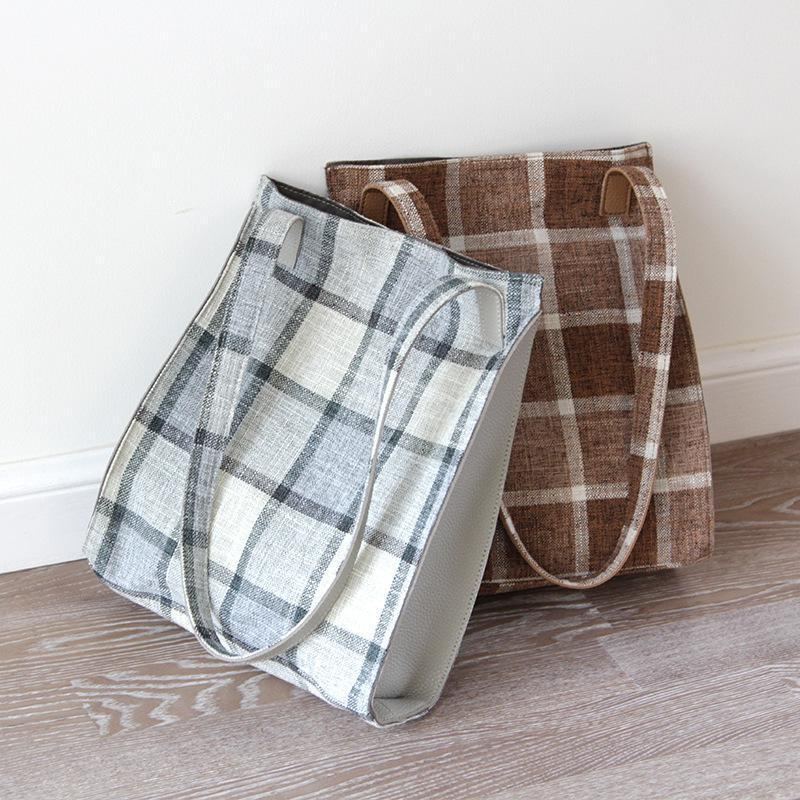 Plaid Literary Casual Canvas-olkalaukku