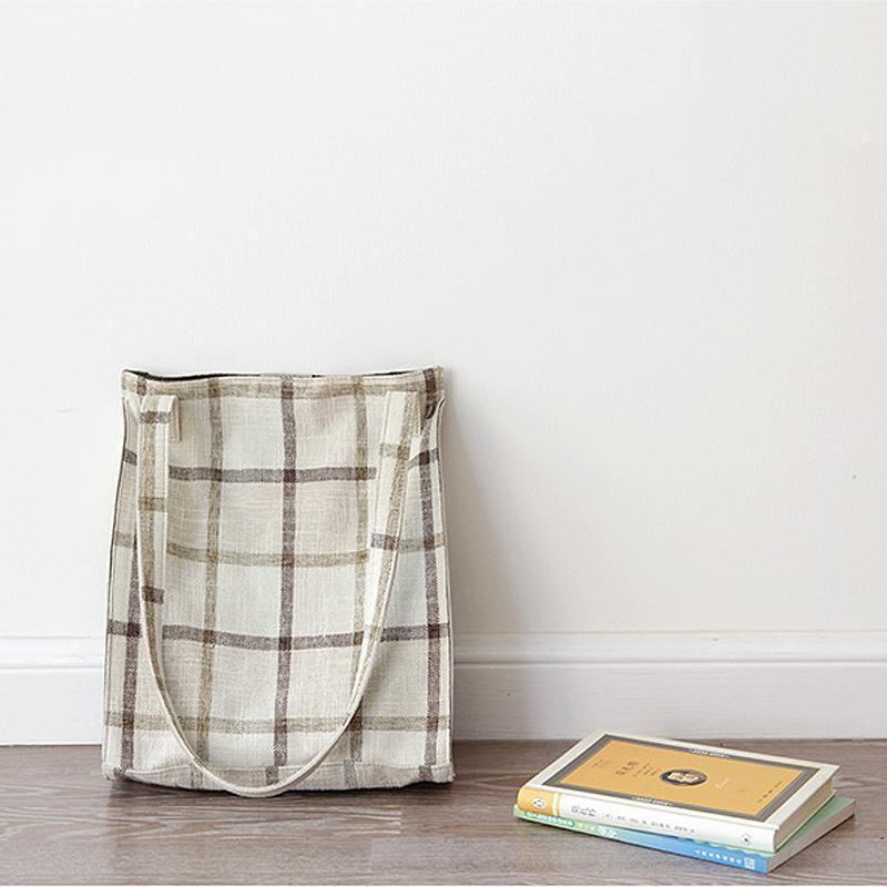 Plaid Literary Casual Canvas-olkalaukku