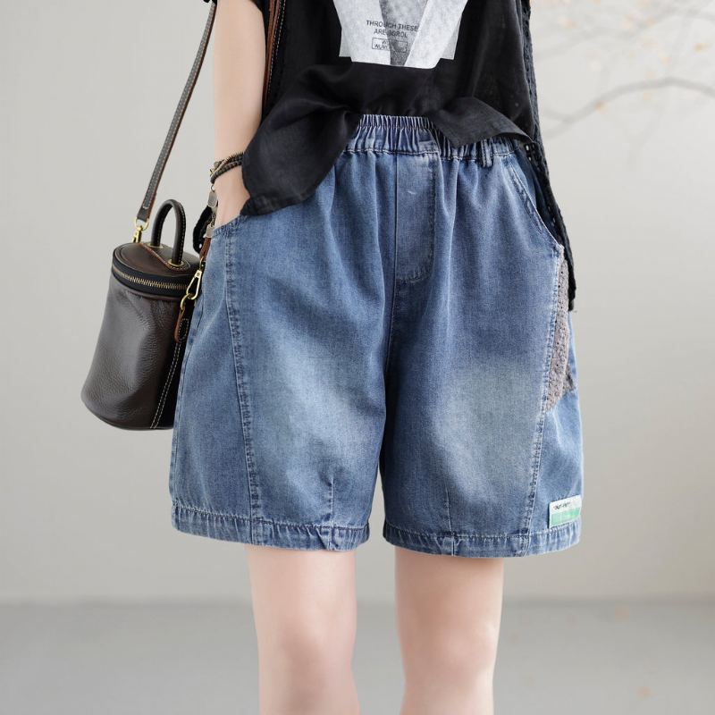 Naisten Kesäiset Patchwork Retro Loose Cotton Denim Shortsit