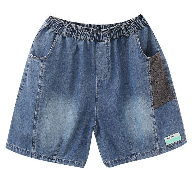 Naisten Kesäiset Patchwork Retro Loose Cotton Denim Shortsit