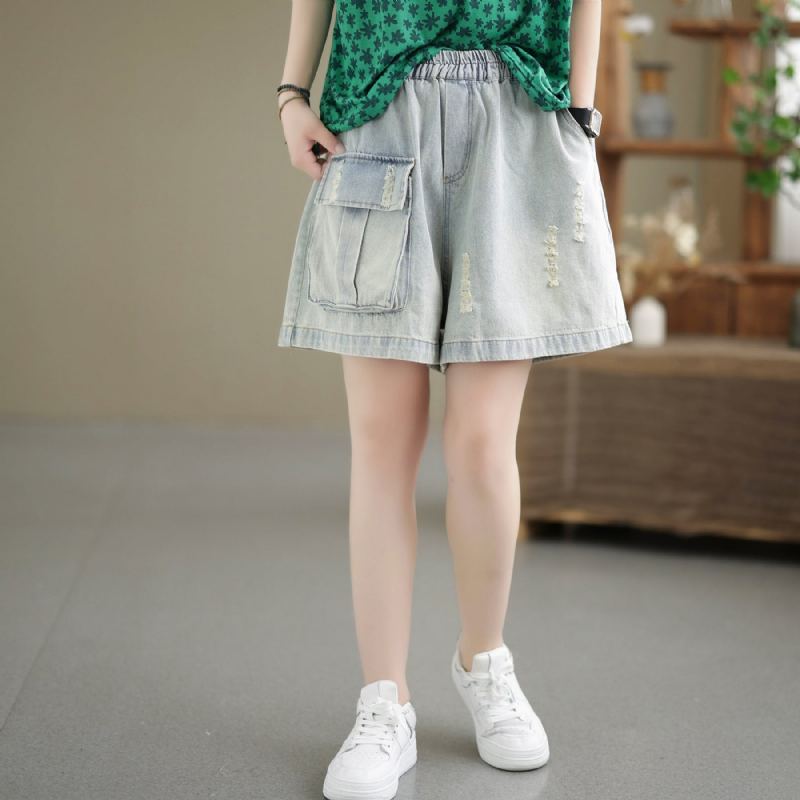 Naisten Retro Loose Summer Cotton Denim Shortsit