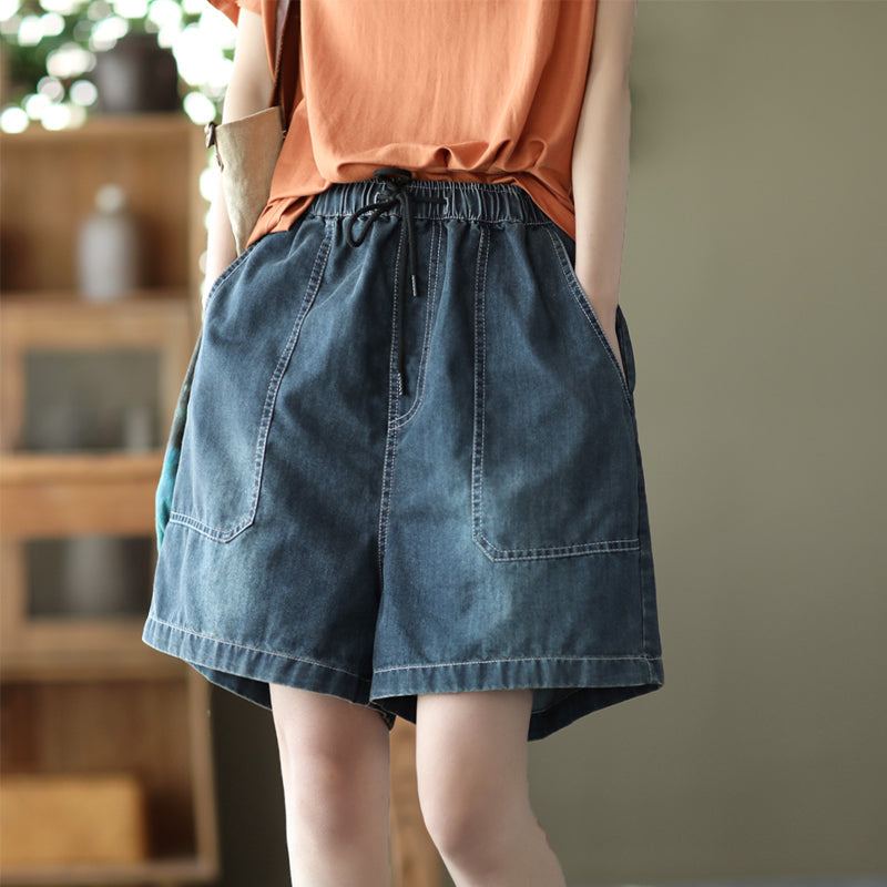 Naisten Retro Loose Summer Cotton Denim Shortsit