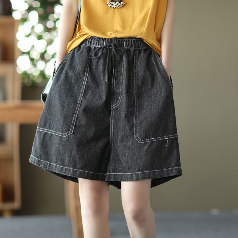 Naisten Retro Loose Summer Cotton Denim Shortsit