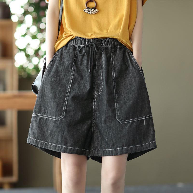 Naisten Retro Loose Summer Cotton Denim Shortsit