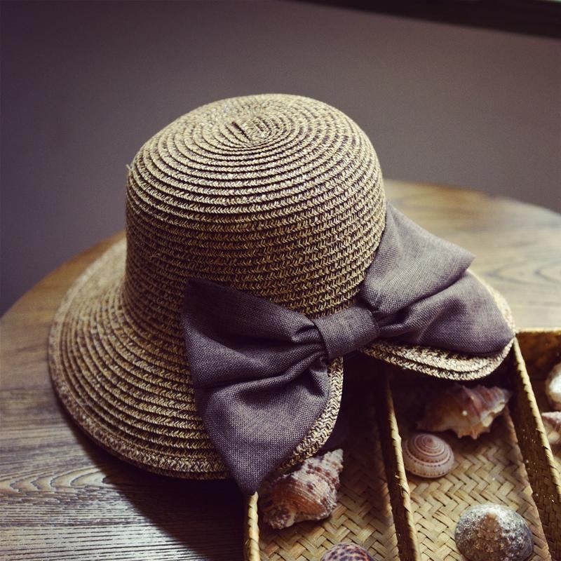 Muoti Sweet Big Bow Knot Beach Sun Straw Hat