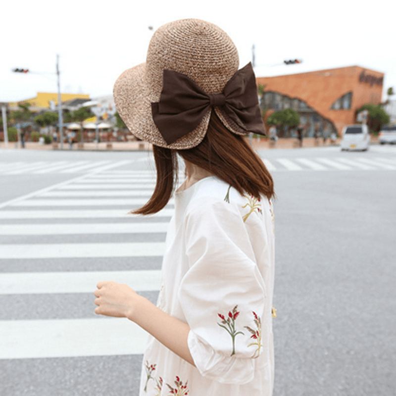 Muoti Sweet Big Bow Knot Beach Sun Straw Hat