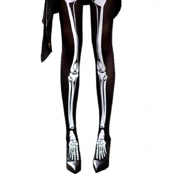 Halloween Tummanmustat Goottilaiset Thigh Bone Skeleton Silkkisukat