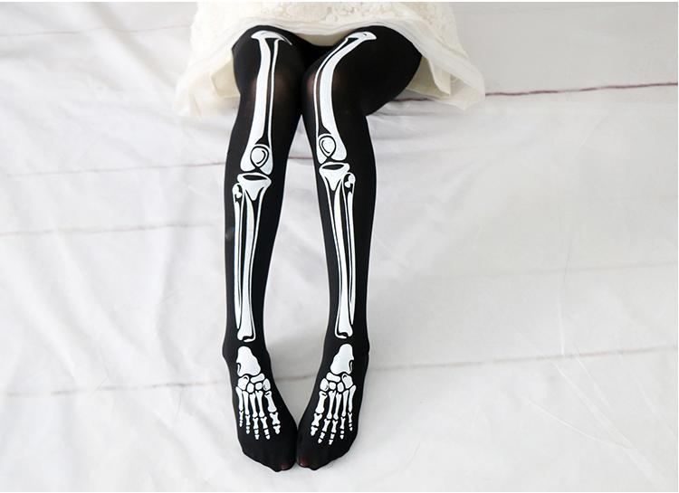 Halloween Tummanmustat Goottilaiset Thigh Bone Skeleton Silkkisukat